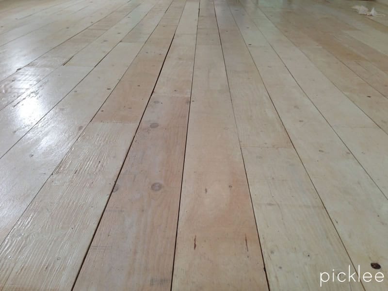 DIY: Farmhouse Wide Plank Floor Made from Plywood