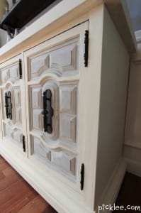 white gray painted cabinet close