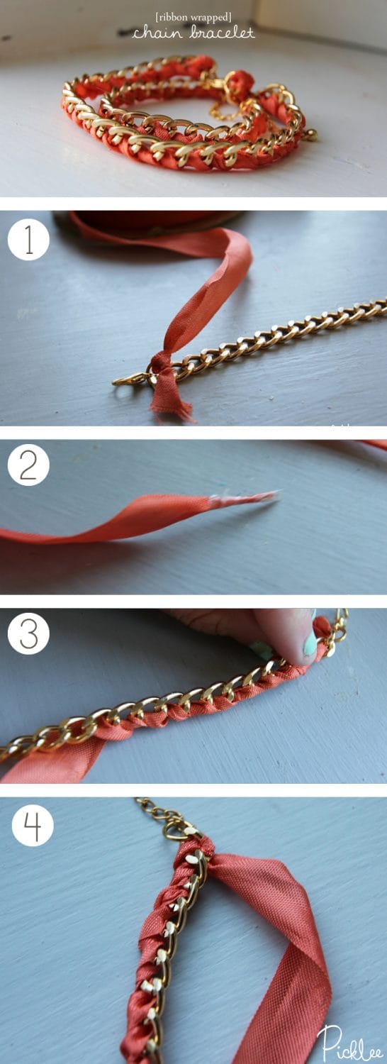 diy ribbon chain bracelet