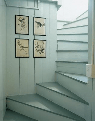 Duck egg blue painted stairs cottage