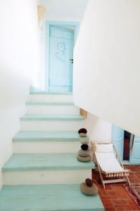 blue white painted stairs