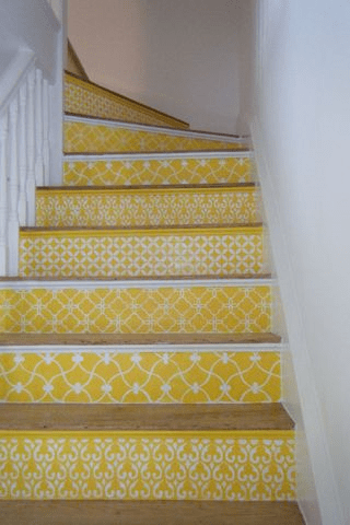 stenciled stairs yellow