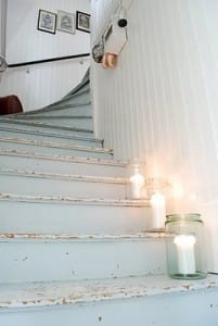 white chippy painted stairs