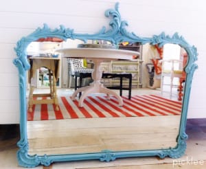 vintage blue painted mirror 1