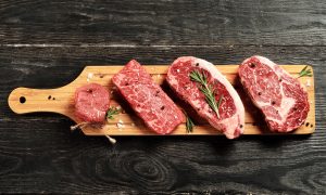 sliced angus beef on cutting board